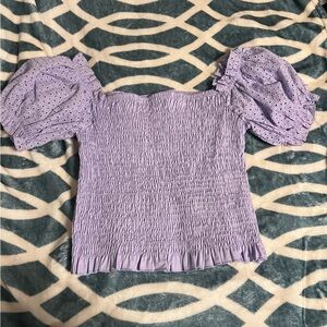 Size L purple pastel cropped top with ruffles super stretchy dm for measurement